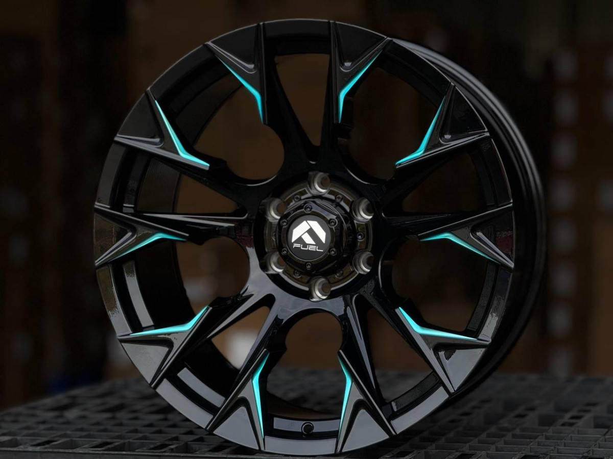 Fuel FLAME A326 R20 10J ET-10 6x139.7 DIA110.1 GLOSS BLACK MILLING, BLUE