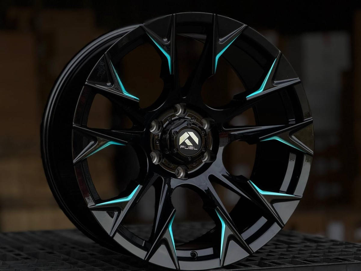 Fuel FLAME A326 R20 10J ET-10 6x139.7 DIA110.1 GLOSS BLACK MILLING, BLUE