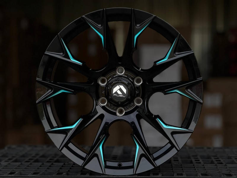Fuel FLAME A326 R20 10J ET-10 6x139.7 DIA110.1 GLOSS BLACK MILLING, BLUE