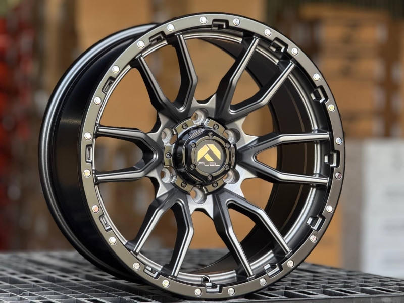 Fuel REBEL 6098 R18 9J ET10 6x139.7 DIA110.1 Satin Gray Lip Black