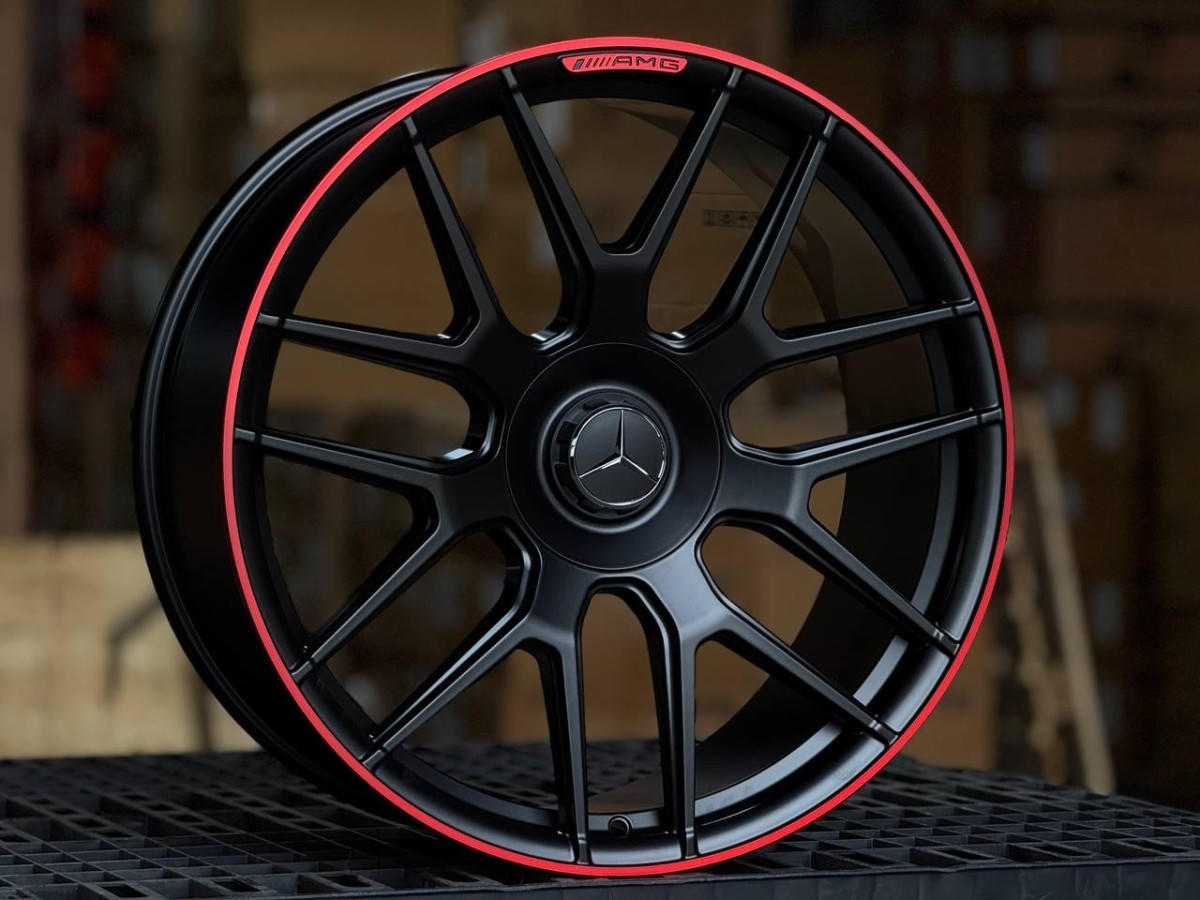 Mercedes-Benz G-Class YC095 R22 10J ET26 5x130 DIA84.1 SATIN BLACK RED LIP